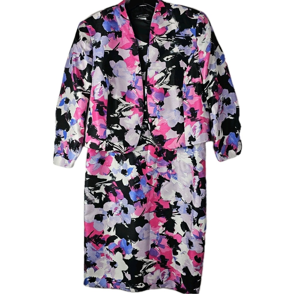 BLACK LABEL BY EVAN PICONE 2 Piece Suit Jacket Sleeveless Dress‎ 8 Floral Pink